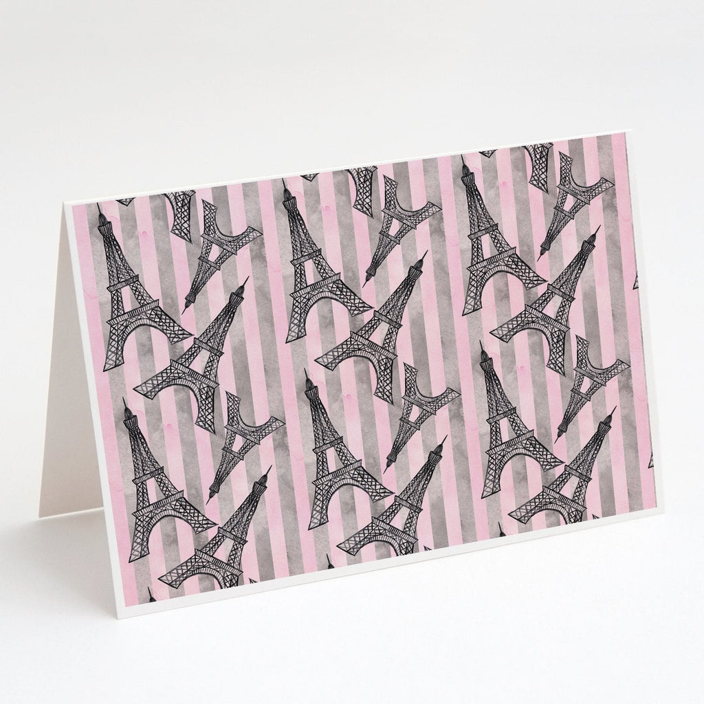 Watercolor Eiffel Tower and Stripes Greeting Cards Pack of 8 Blank Cards with Envelopes Whimsical A7 Size 5x7