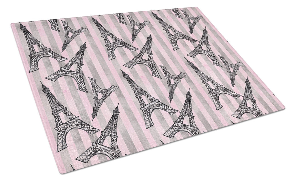 Watercolor Eiffel Tower and Stripes Cutting Board Tempered Glass Kitchen Cutting Surface, Heat Resistant Chopping, Non-Slip Feet, Food Prep & Serving