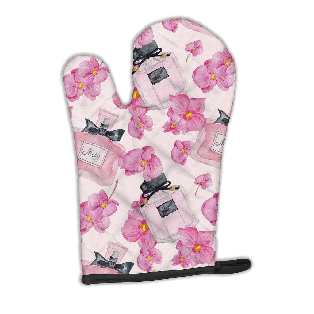 Watercolor Pink Flowers and Perfume Oven Mitt Heat Resistant Thick Oven Mitt for Hot Pans and Oven, Kitchen Mitt Protect Hands, Cooking Baking Glove