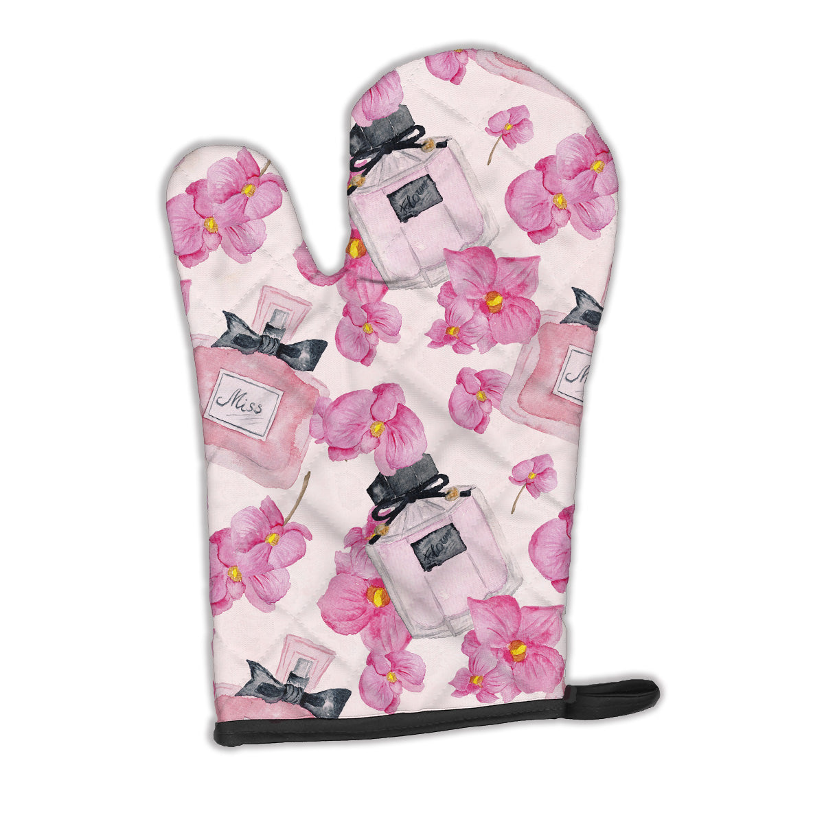 Watercolor Pink Flowers and Perfume Oven Mitt Heat Resistant Thick Oven Mitt for Hot Pans and Oven, Kitchen Mitt Protect Hands, Cooking Baking Glove