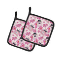 Watercolor Pink Flowers and Perfume Pot Holder Set of 2 Heat Resistant Quilted Hot Pads 7.5 x 7.5 Inch, Insulated Kitchen Trivets for Cooking & Baking