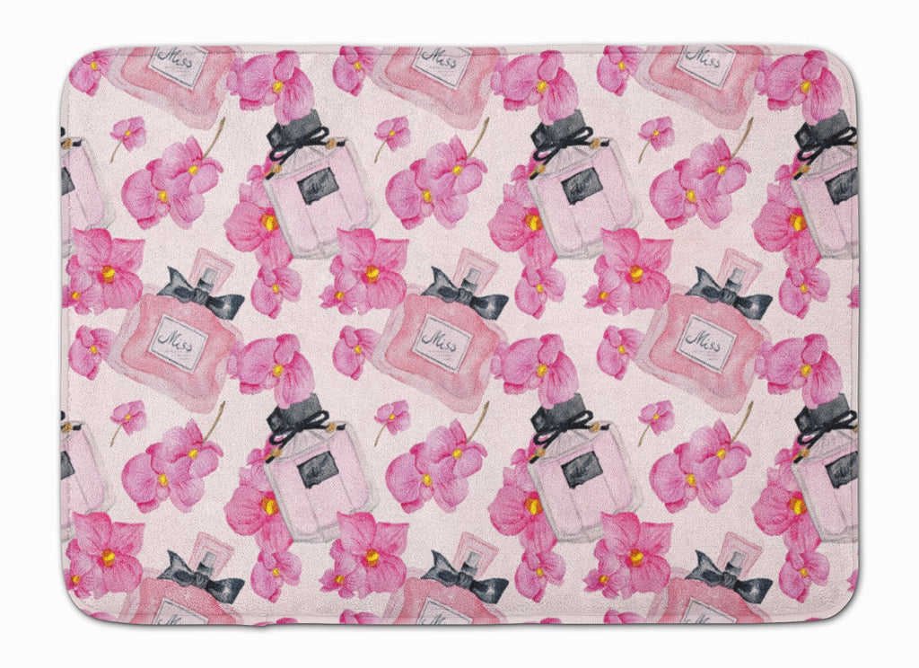 Watercolor Pink Flowers and Perfume Memory Foam Kitchen Mat Machine Washable Anti-Fatigue Cushion Comfort Bath or Kitchen Rug