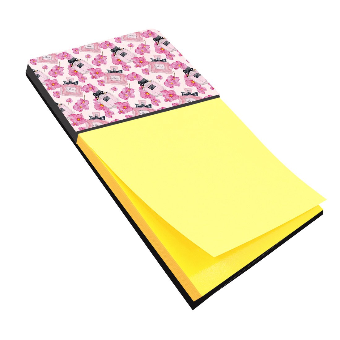 Watercolor Pink Flowers and Perfume Watercolor Sticky Note Holder Refillable Dispenser Desk Accessory 3x3 Pad Gift