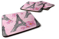 Watercolor Pink Flowers and Eiffel Tower Foam Coasters Set of 4 Cup Coasters for Indoor Outdoor, Tabletop Protection, Anti Slip, Mouse pad Material