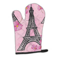 Watercolor Pink Flowers and Eiffel Tower Oven Mitt Heat Resistant Thick Oven Mitt for Hot Pans and Oven, Kitchen Mitt Protect Hands, Cooking Baking Glove