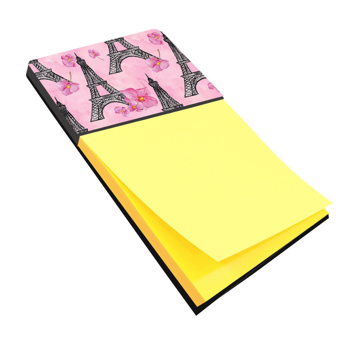 Watercolor Pink Flowers and Eiffel Tower Watercolor Sticky Note Holder Refillable Dispenser Desk Accessory 3x3 Pad Gift
