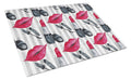 Watercolor Lipstick and Grey Stripes Cutting Board Tempered Glass Kitchen Cutting Surface, Heat Resistant Chopping, Non-Slip Feet, Food Prep & Serving