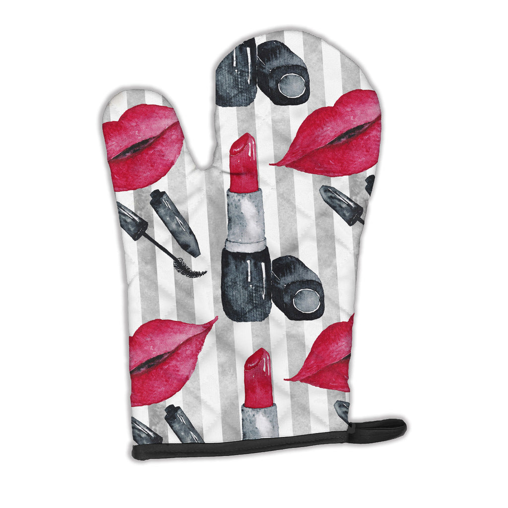 Watercolor Lipstick and Grey Stripes Oven Mitt Heat Resistant Thick Oven Mitt for Hot Pans and Oven, Kitchen Mitt Protect Hands, Cooking Baking Glove