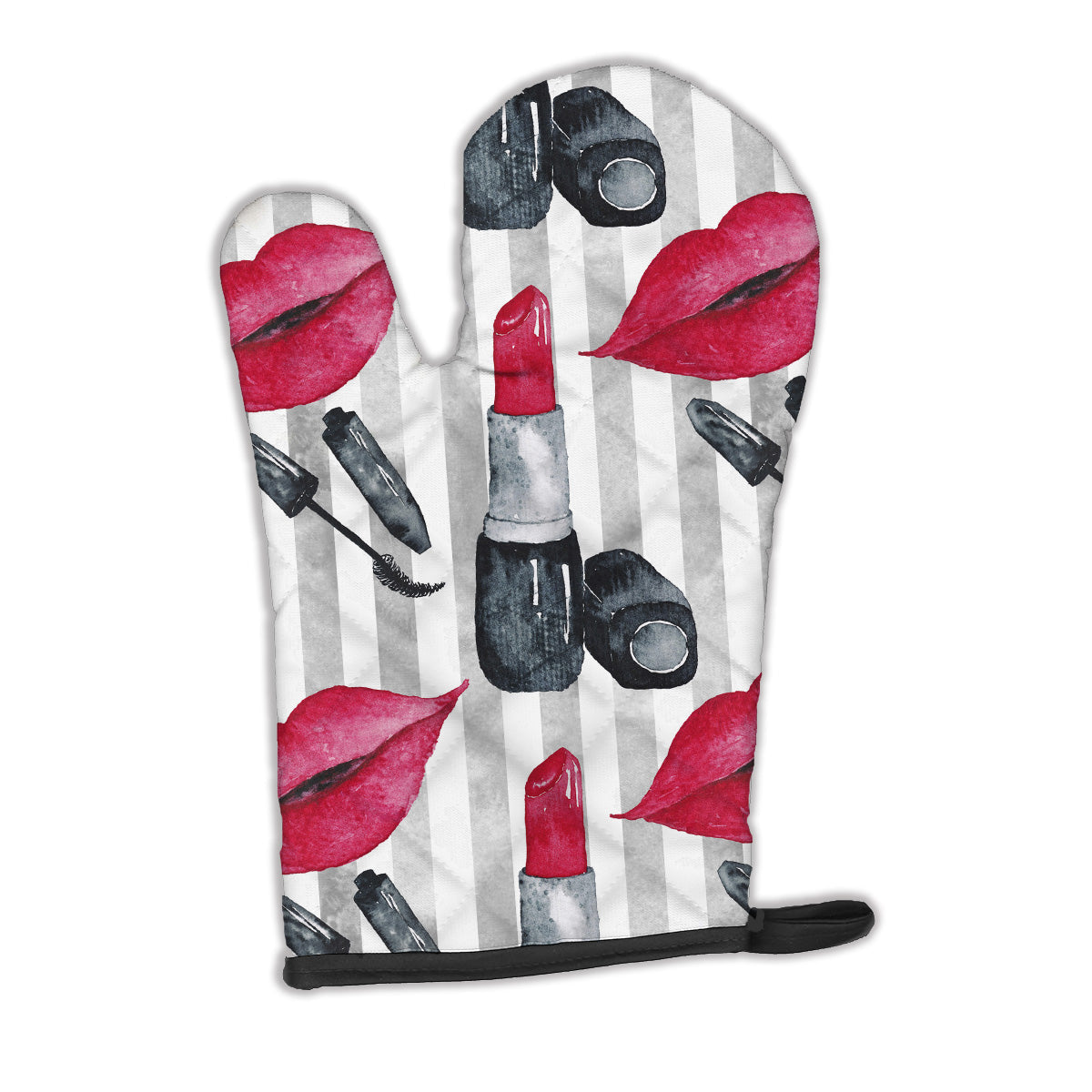 Watercolor Lipstick and Grey Stripes Oven Mitt Heat Resistant Thick Oven Mitt for Hot Pans and Oven, Kitchen Mitt Protect Hands, Cooking Baking Glove