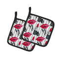 Watercolor Lipstick and Grey Stripes Pot Holder Set of 2 Heat Resistant Quilted Hot Pads 7.5 x 7.5 Inch, Insulated Kitchen Trivets for Cooking & Baking