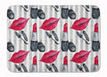 Watercolor Lipstick and Grey Stripes Memory Foam Kitchen Mat Machine Washable Anti-Fatigue Cushion Comfort Bath or Kitchen Rug