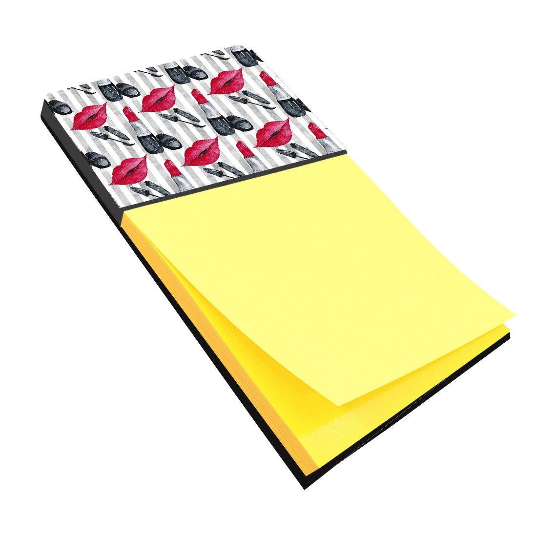Watercolor Lipstick and Grey Stripes Watercolor Sticky Note Holder Refillable Dispenser Desk Accessory 3x3 Pad Gift