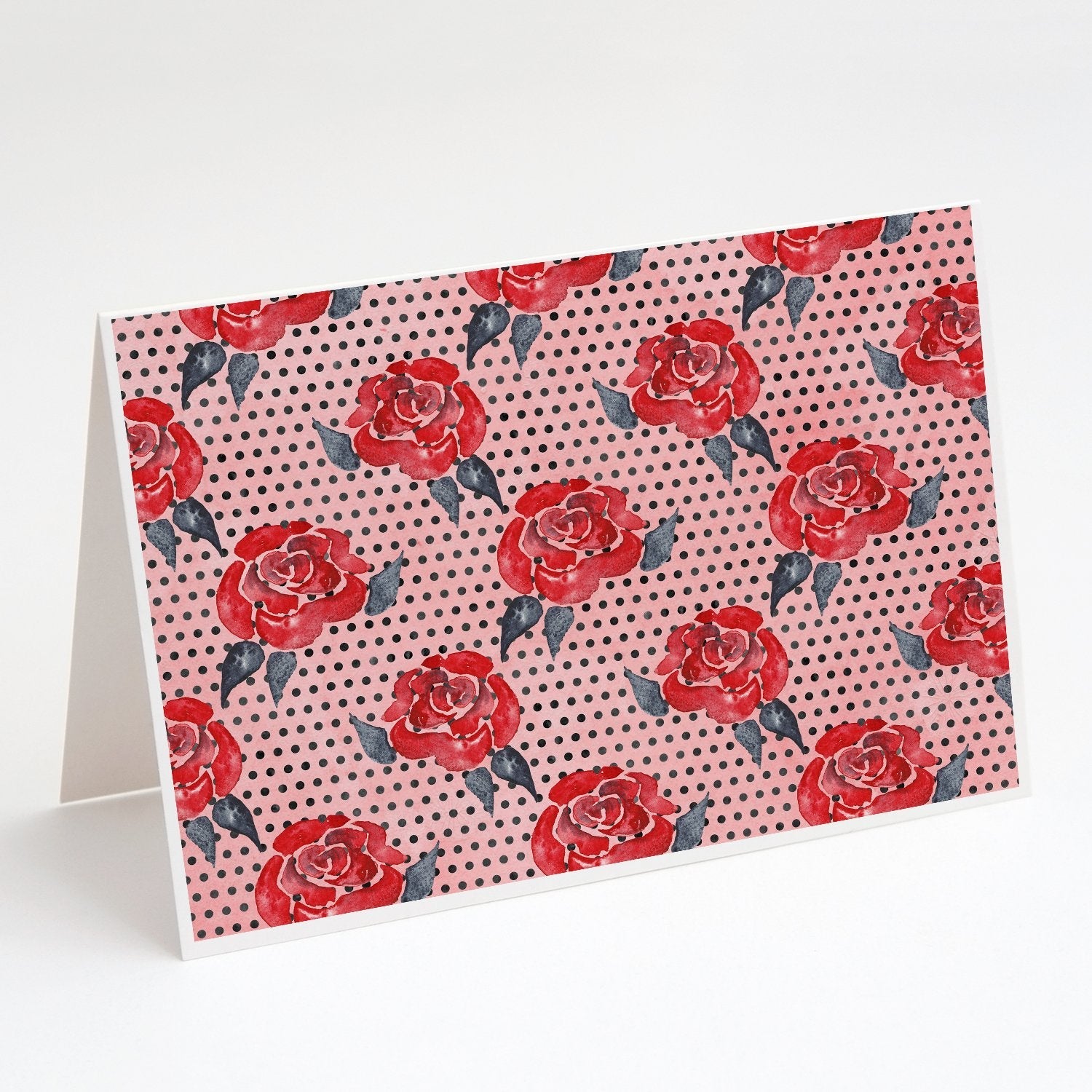 Watercolor Red Roses and Polkadots Greeting Cards Pack of 8 Blank Cards with Envelopes Whimsical A7 Size 5x7