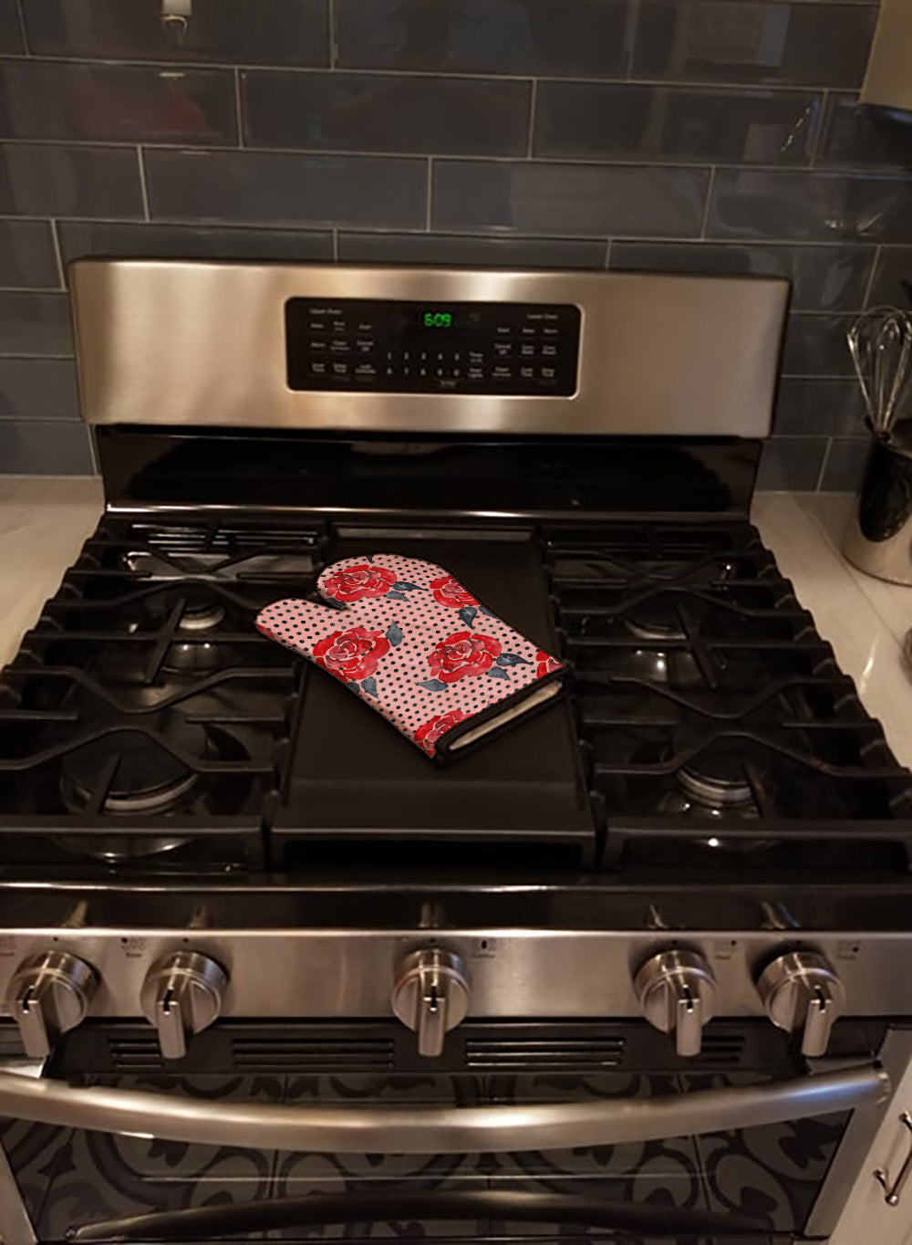 Watercolor Red Roses and Polkadots Oven Mitt Heat Resistant Thick Oven Mitt for Hot Pans and Oven, Kitchen Mitt Protect Hands, Cooking Baking Glove