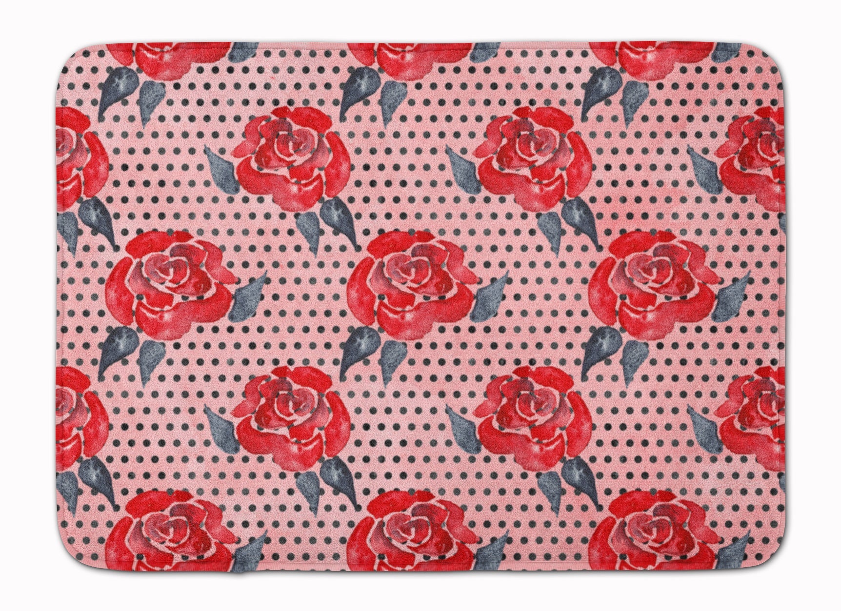 Watercolor Red Roses and Polkadots Memory Foam Kitchen Mat Machine Washable Anti-Fatigue Cushion Comfort Bath or Kitchen Rug