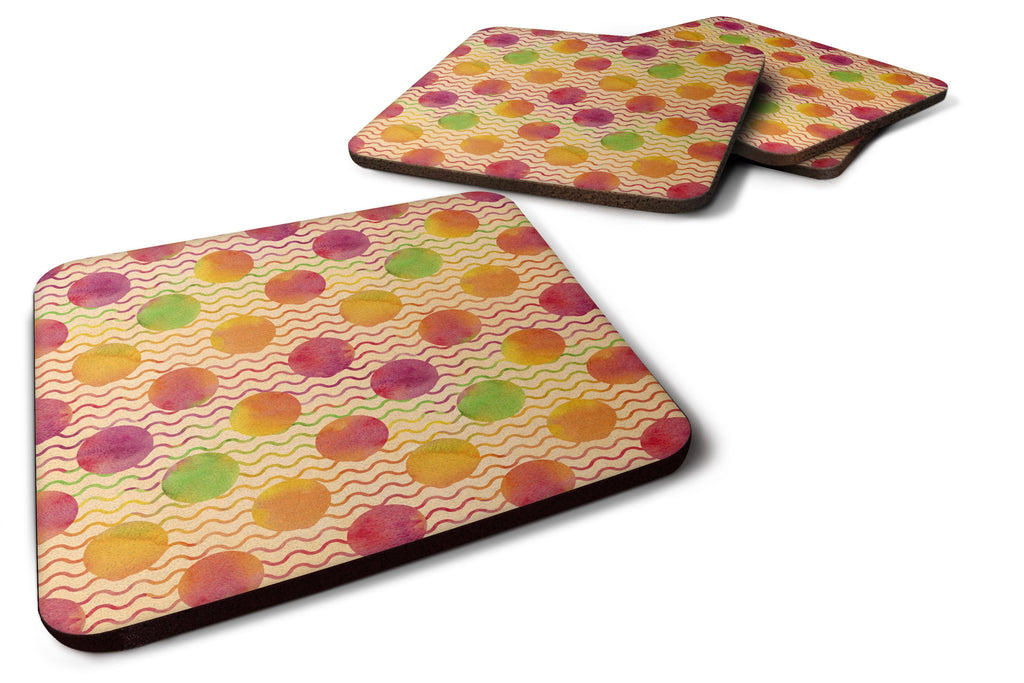 Watercolor Rainbow Dots and Sqiggles Foam Coasters Set of 4 Cup Coasters for Indoor Outdoor, Tabletop Protection, Anti Slip, Mouse pad Material