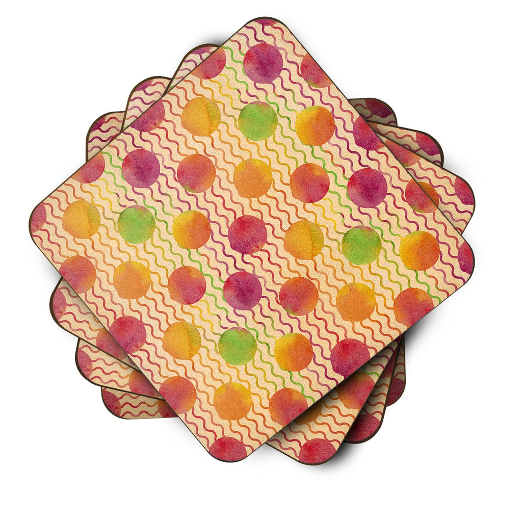 Watercolor Rainbow Dots and Sqiggles Foam Coasters Set of 4 Cup Coasters for Indoor Outdoor, Tabletop Protection, Anti Slip, Mouse pad Material