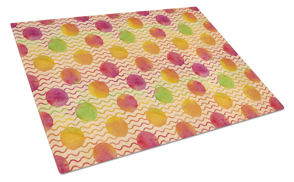 Watercolor Rainbow Dots and Sqiggles Cutting Board Tempered Glass Kitchen Cutting Surface, Heat Resistant Chopping, Non-Slip Feet, Food Prep & Serving