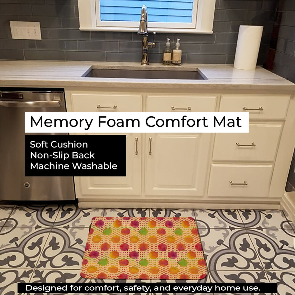 Watercolor Rainbow Dots and Sqiggles Memory Foam Kitchen Mat Machine Washable Anti-Fatigue Cushion Comfort Bath or Kitchen Rug
