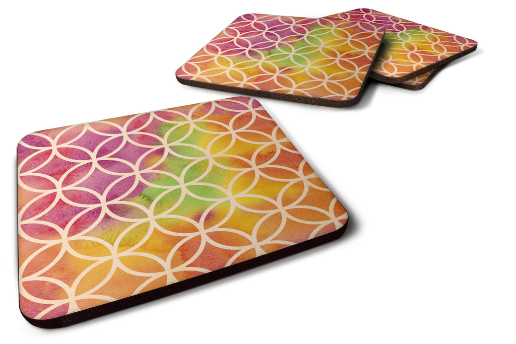 Watercolor Rainbow Geometric Circles Foam Coasters Set of 4 Cup Coasters for Indoor Outdoor, Tabletop Protection, Anti Slip, Mouse pad Material