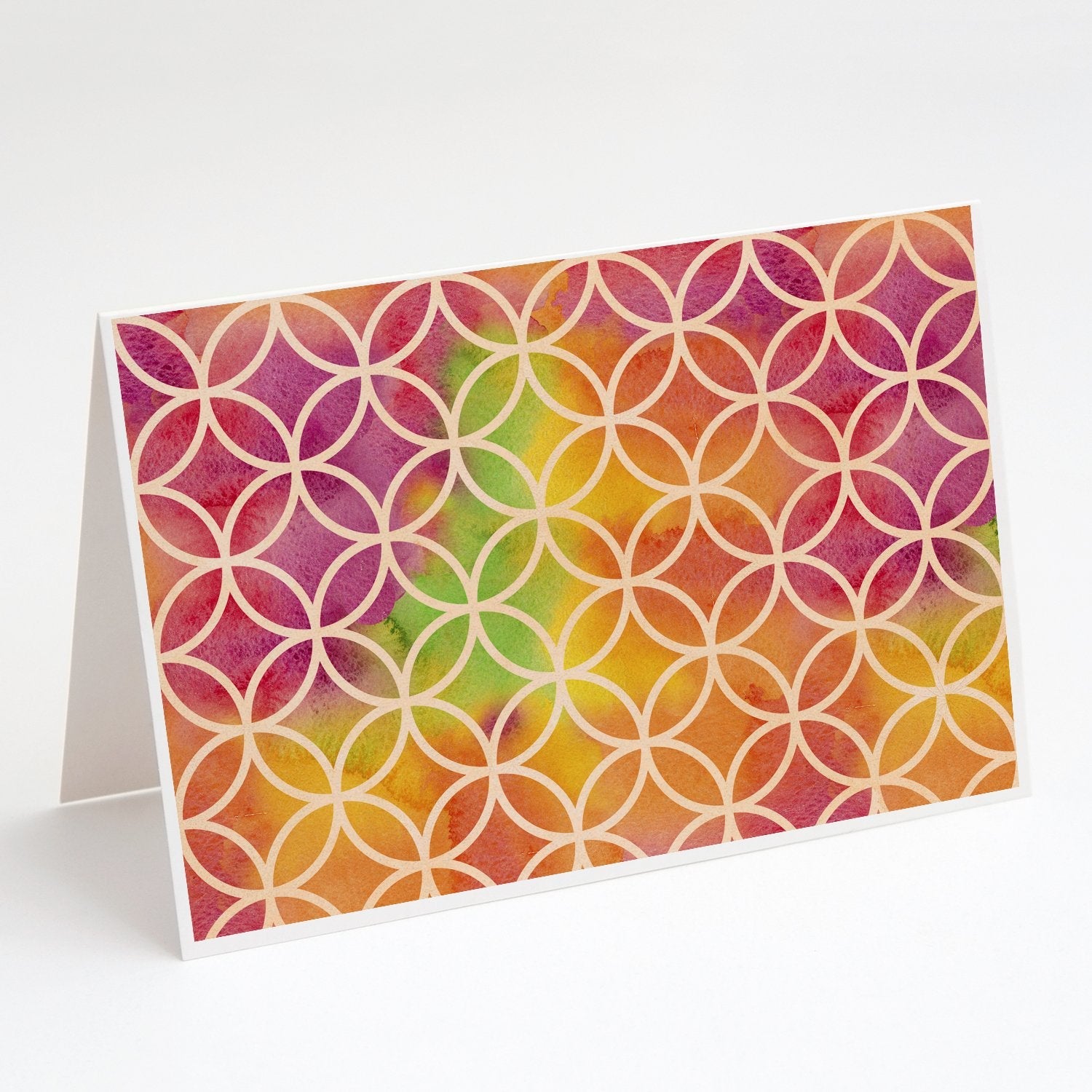 Watercolor Rainbow Geometric Circles Greeting Cards Pack of 8 Blank Cards with Envelopes Whimsical A7 Size 5x7