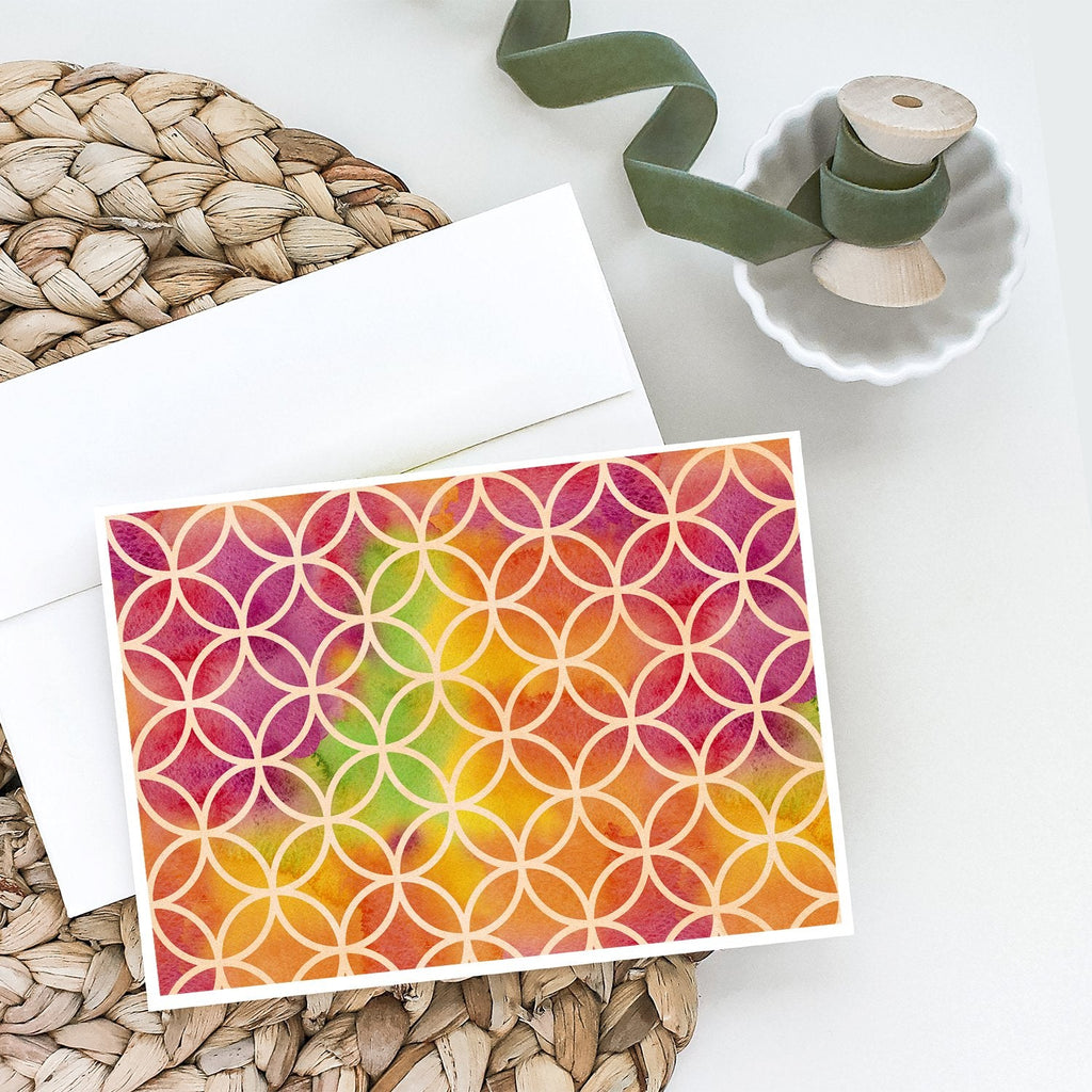 Watercolor Rainbow Geometric Circles Greeting Cards Pack of 8 Blank Cards with Envelopes Whimsical A7 Size 5x7