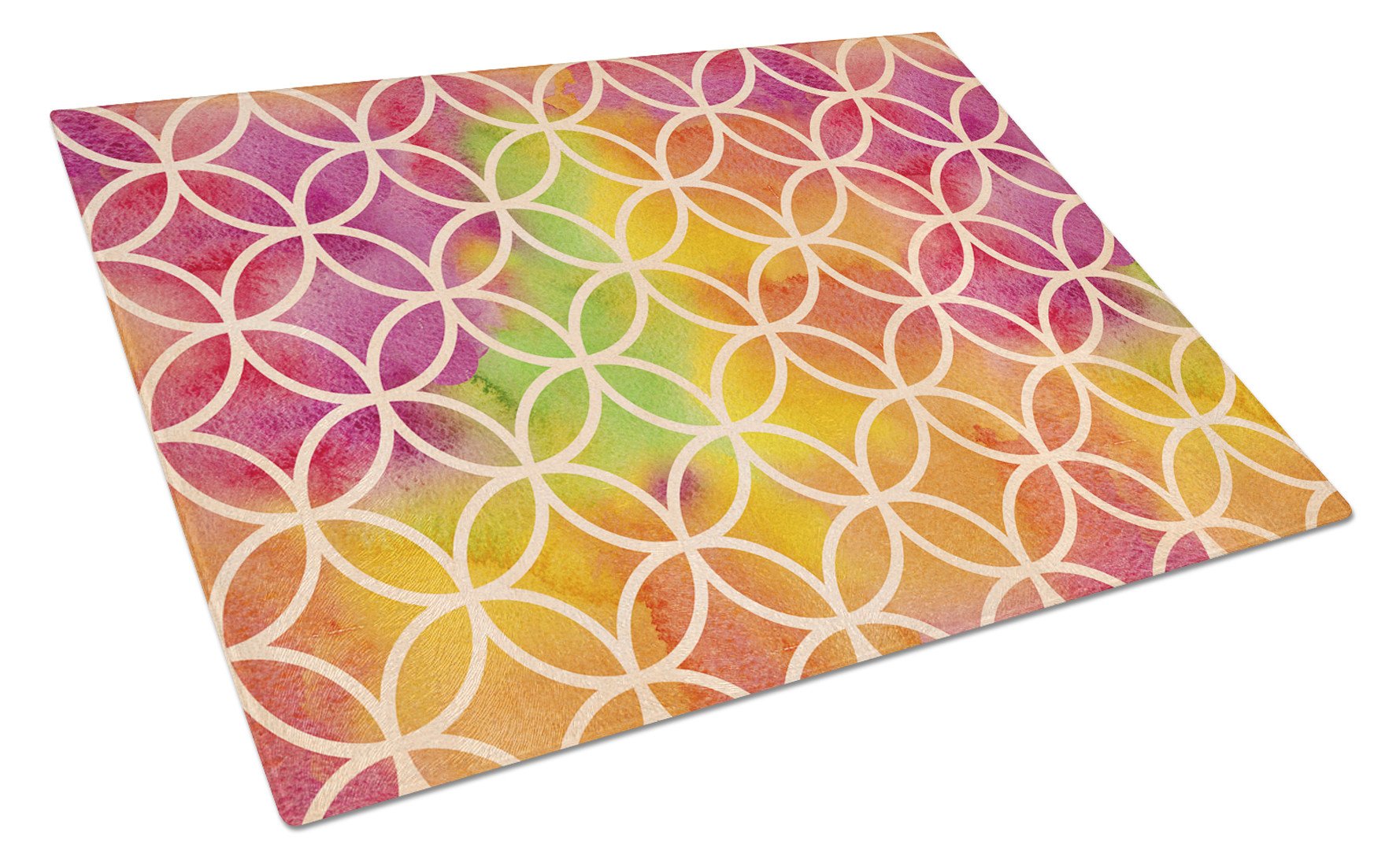 Watercolor Rainbow Geometric Circles Cutting Board Tempered Glass Kitchen Cutting Surface, Heat Resistant Chopping, Non-Slip Feet, Food Prep & Serving