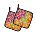 Watercolor Rainbow Geometric Circles Pot Holder Set of 2 Heat Resistant Quilted Hot Pads 7.5 x 7.5 Inch, Insulated Kitchen Trivets for Cooking & Baking