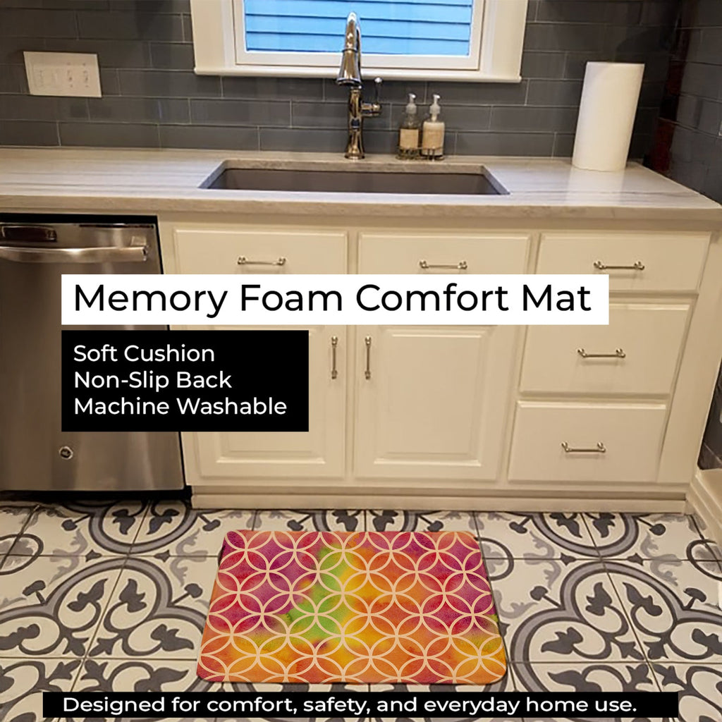 Watercolor Rainbow Geometric Circles Memory Foam Kitchen Mat Machine Washable Anti-Fatigue Cushion Comfort Bath or Kitchen Rug