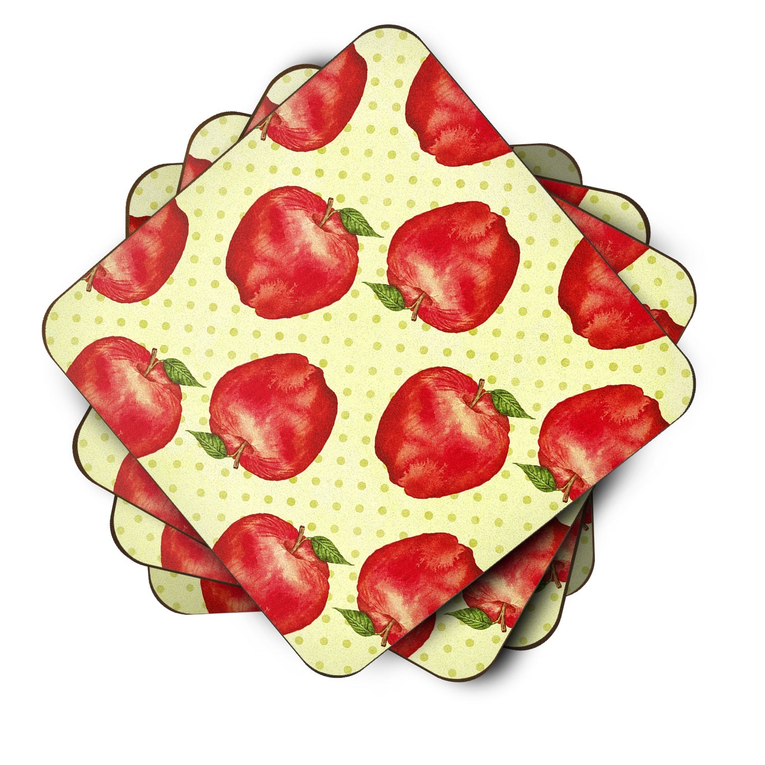 Watercolor Apples and Polkadots Foam Coasters Set of 4 Cup Coasters for Indoor Outdoor, Tabletop Protection, Anti Slip, Mouse pad Material