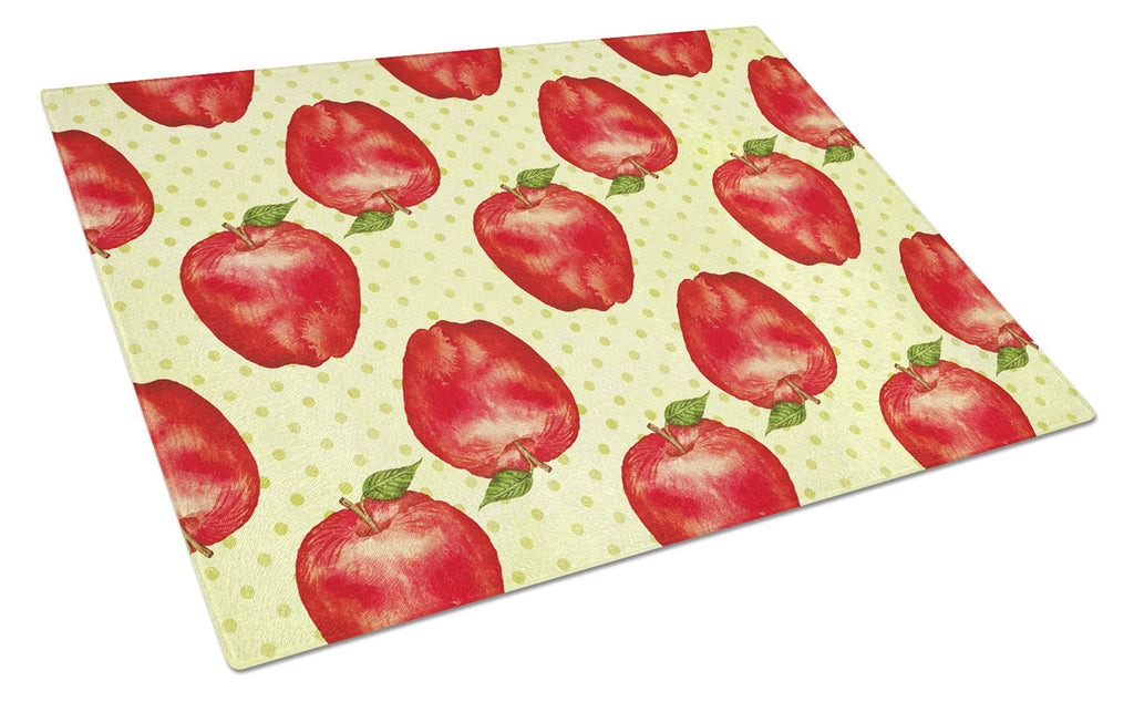 Watercolor Apples and Polkadots Cutting Board Tempered Glass Kitchen Cutting Surface, Heat Resistant Chopping, Non-Slip Feet, Food Prep & Serving
