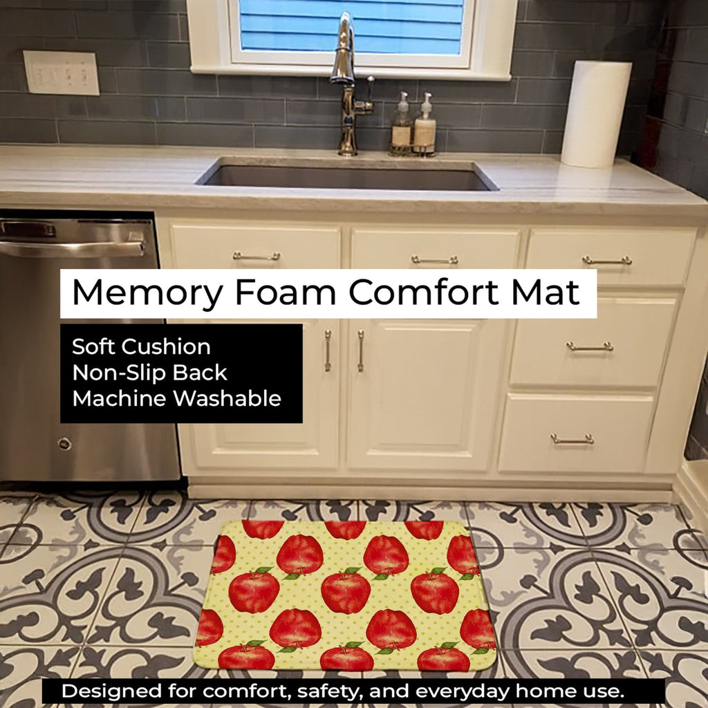 Watercolor Apples and Polkadots Memory Foam Kitchen Mat Machine Washable Anti-Fatigue Cushion Comfort Bath or Kitchen Rug