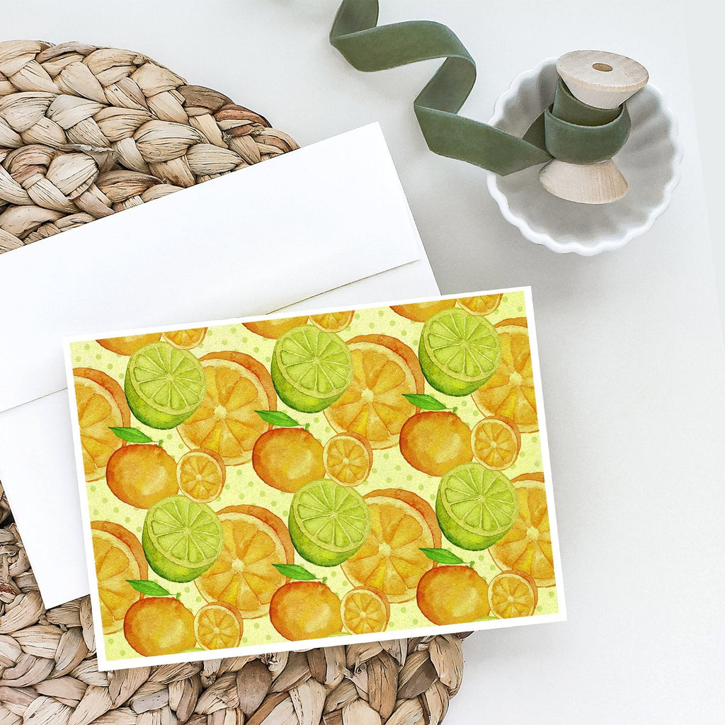 Watercolor Limes and Oranges Citrus Greeting Cards Pack of 8 Blank Cards with Envelopes Whimsical A7 Size 5x7