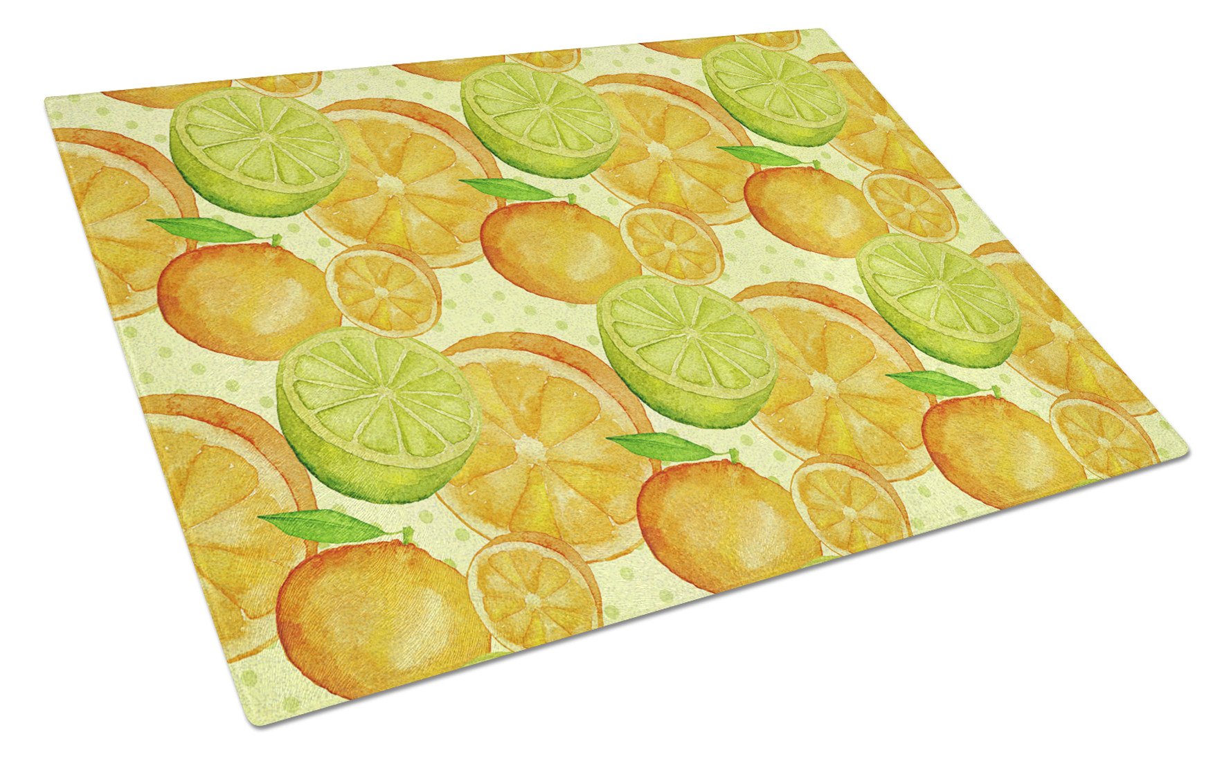 Watercolor Limes and Oranges Citrus Cutting Board Tempered Glass Kitchen Cutting Surface, Heat Resistant Chopping, Non-Slip Feet, Food Prep & Serving