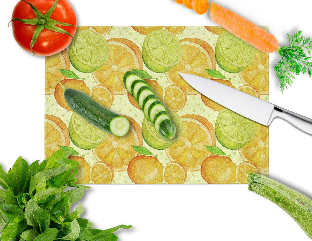Watercolor Limes and Oranges Citrus Cutting Board Tempered Glass Kitchen Cutting Surface, Heat Resistant Chopping, Non-Slip Feet, Food Prep & Serving