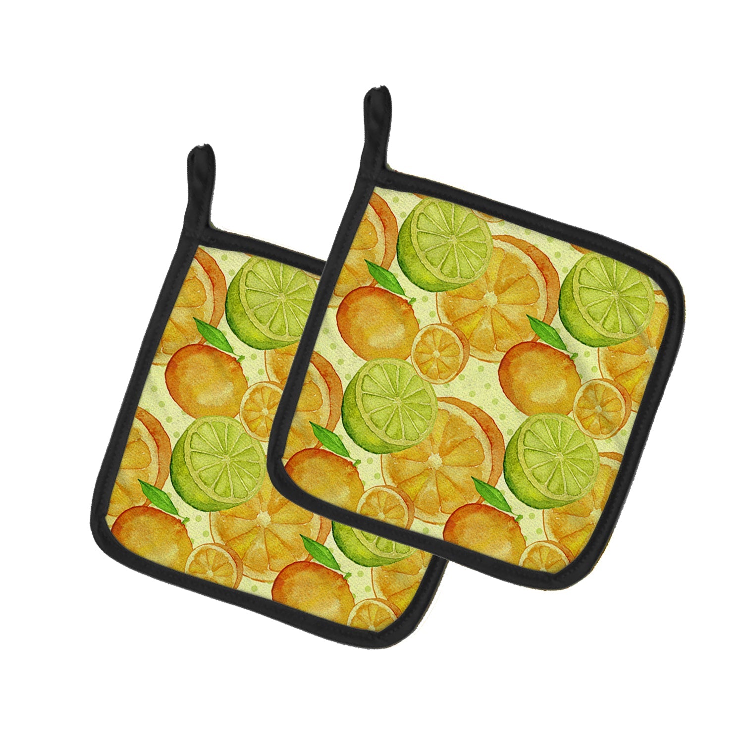 Watercolor Limes and Oranges Citrus Pot Holder Set of 2 Heat Resistant Quilted Hot Pads 7.5 x 7.5 Inch, Insulated Kitchen Trivets for Cooking & Baking