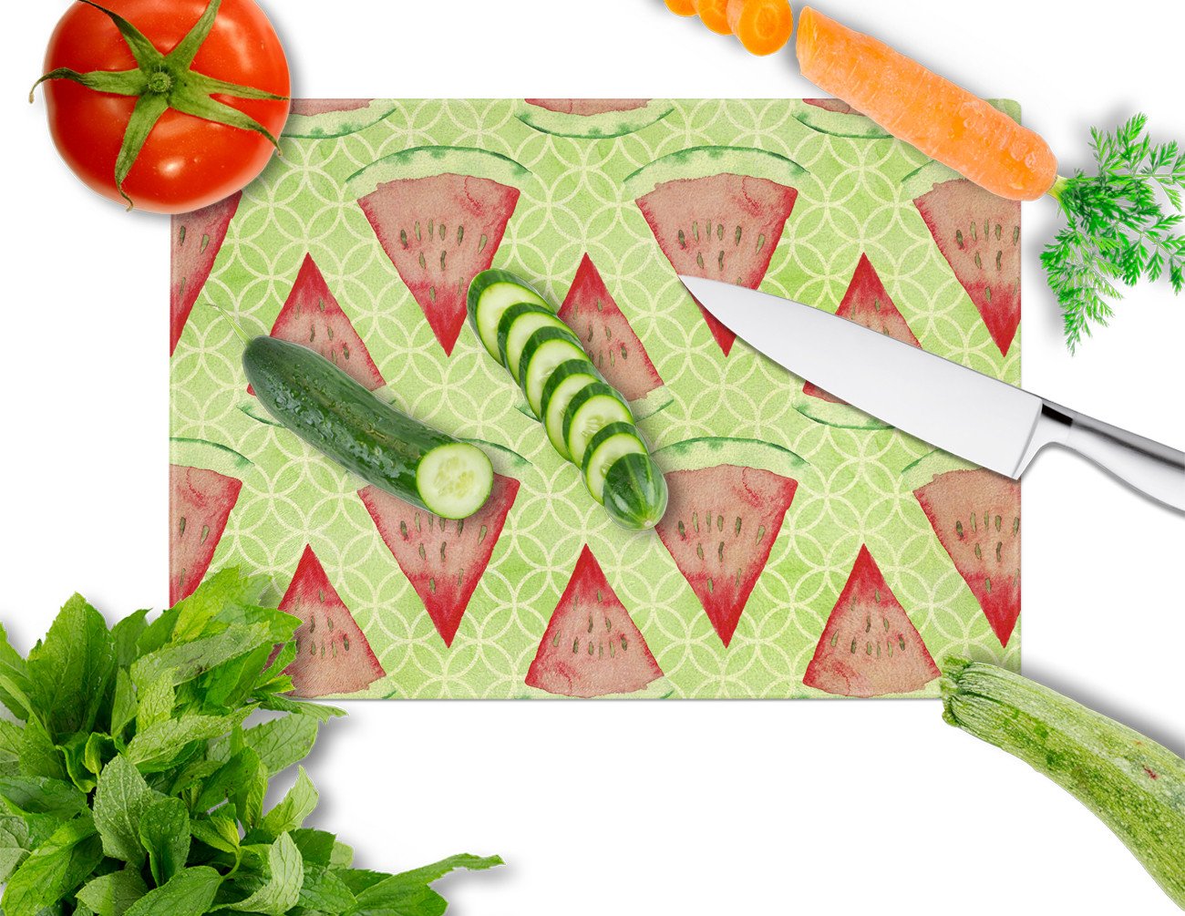 Watercolor Watermelon Cutting Board Tempered Glass Kitchen Cutting Surface, Heat Resistant Chopping, Non-Slip Feet, Food Prep & Serving