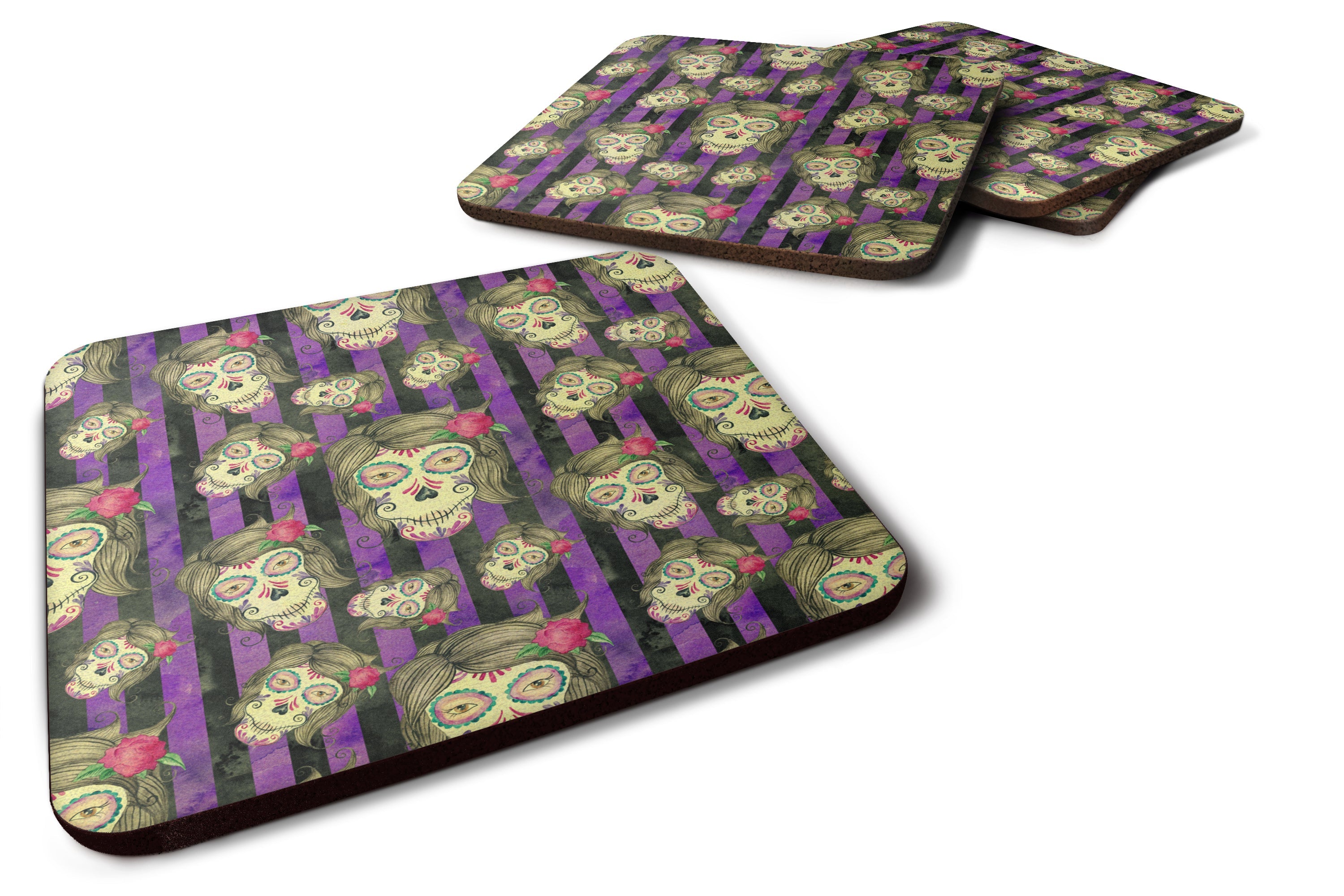 Watecolor Day of the Dead Halloween Foam Coasters Set of 4 Cup Coasters for Indoor Outdoor, Tabletop Protection, Anti Slip, Mouse pad Material