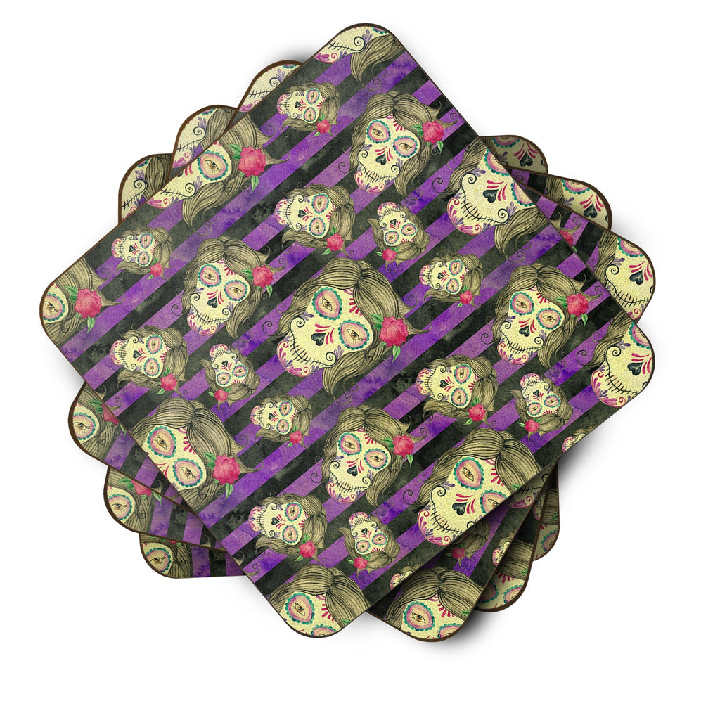 Watecolor Day of the Dead Halloween Foam Coasters Set of 4 Cup Coasters for Indoor Outdoor, Tabletop Protection, Anti Slip, Mouse pad Material
