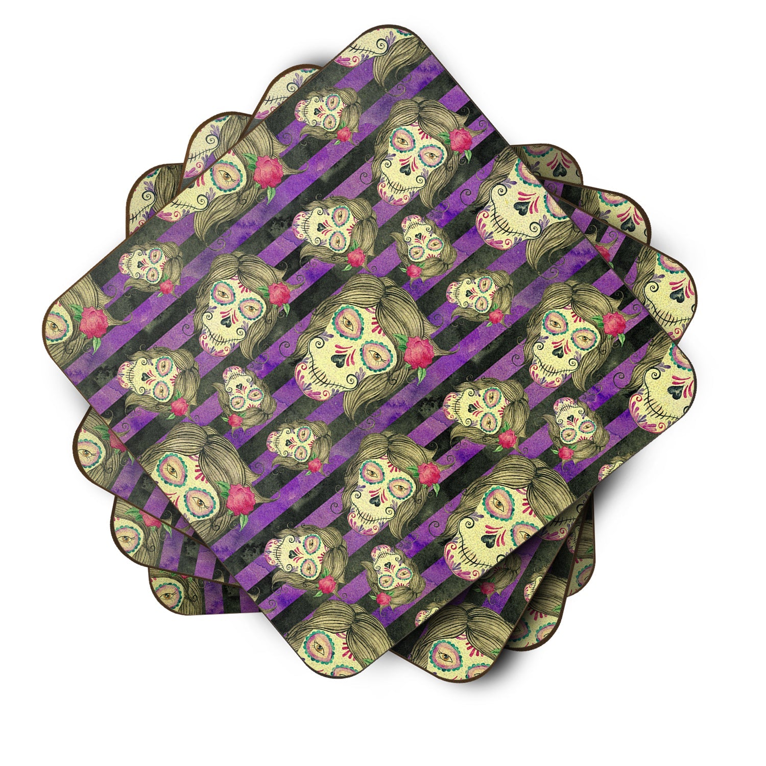 Watecolor Day of the Dead Halloween Foam Coasters Set of 4 Cup Coasters for Indoor Outdoor, Tabletop Protection, Anti Slip, Mouse pad Material