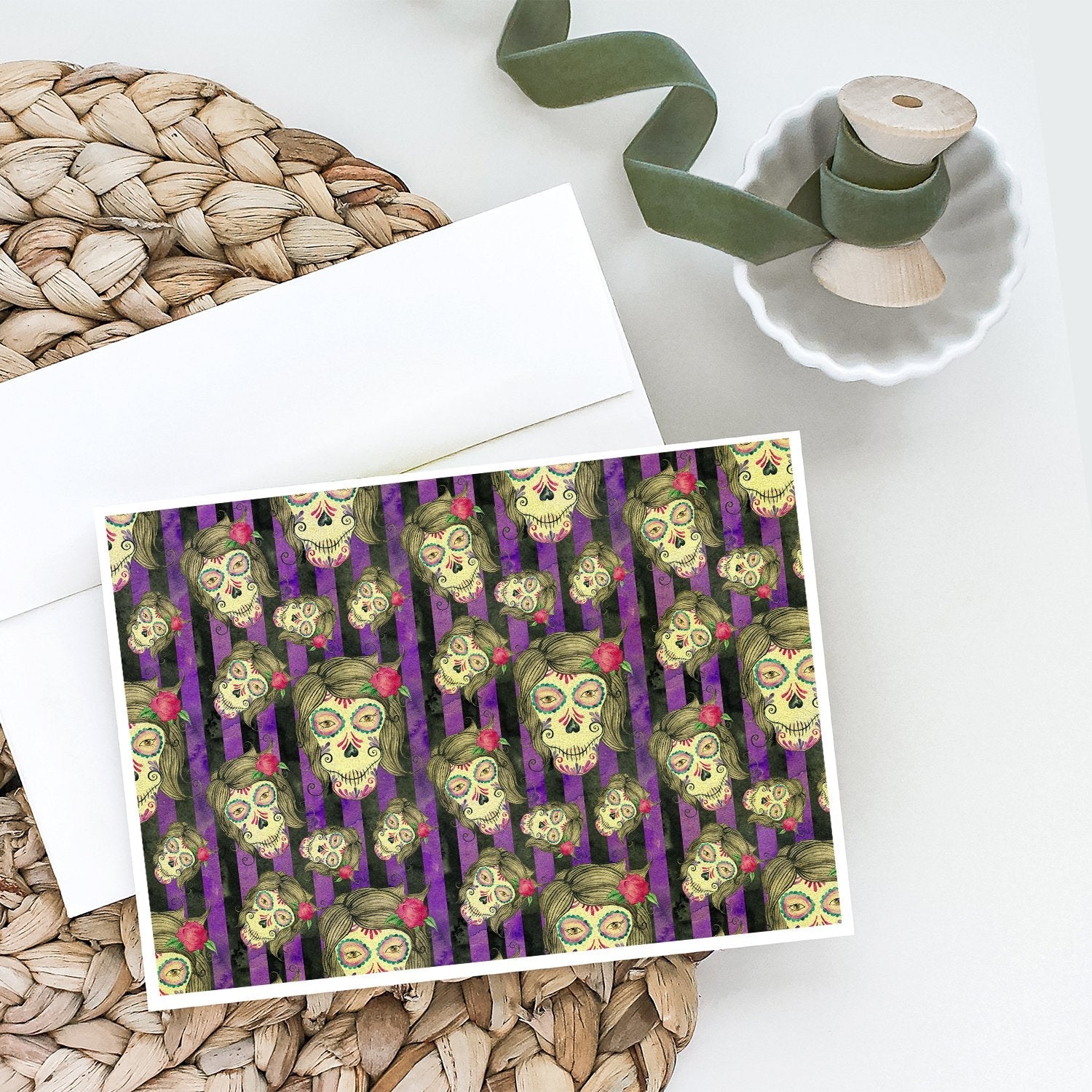 Watecolor Day of the Dead Halloween Greeting Cards Pack of 8 Blank Cards with Envelopes Whimsical A7 Size 5x7