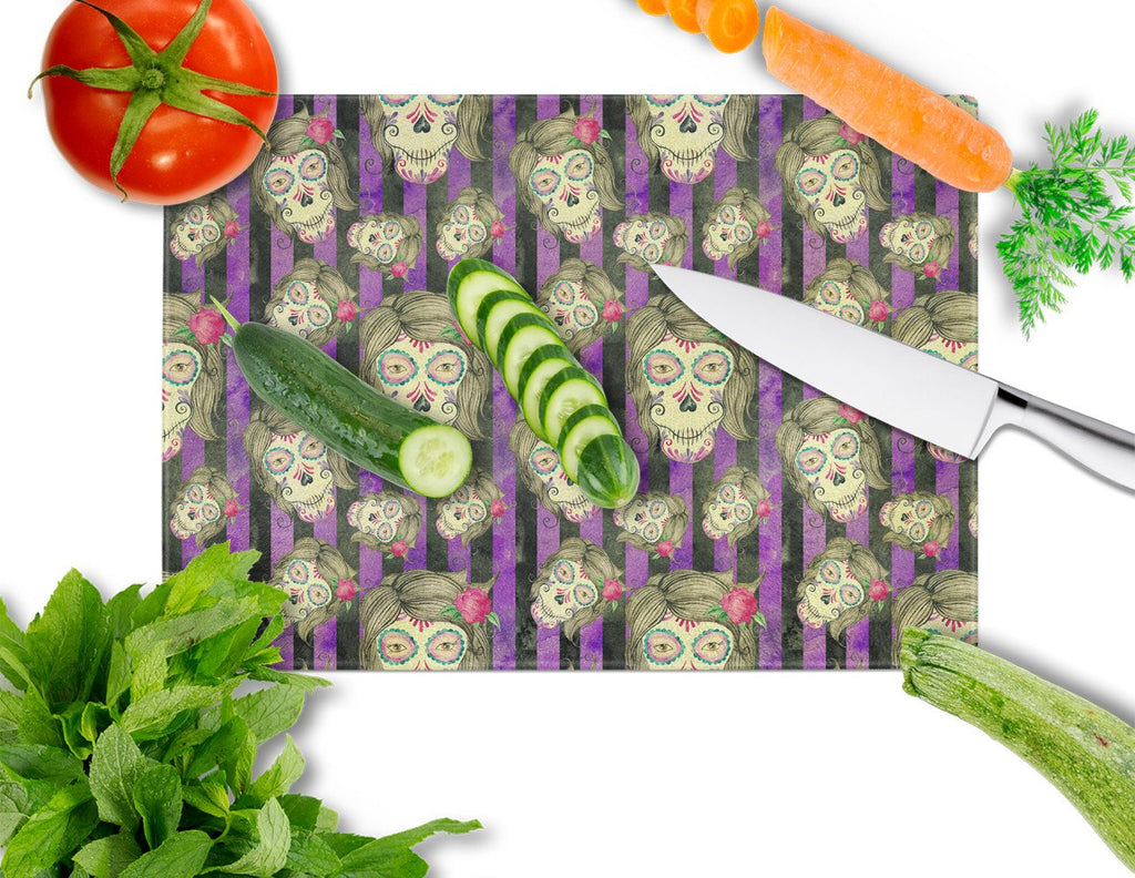 Watecolor Day of the Dead Halloween Cutting Board Tempered Glass Kitchen Cutting Surface, Heat Resistant Chopping, Non-Slip Feet, Food Prep & Serving