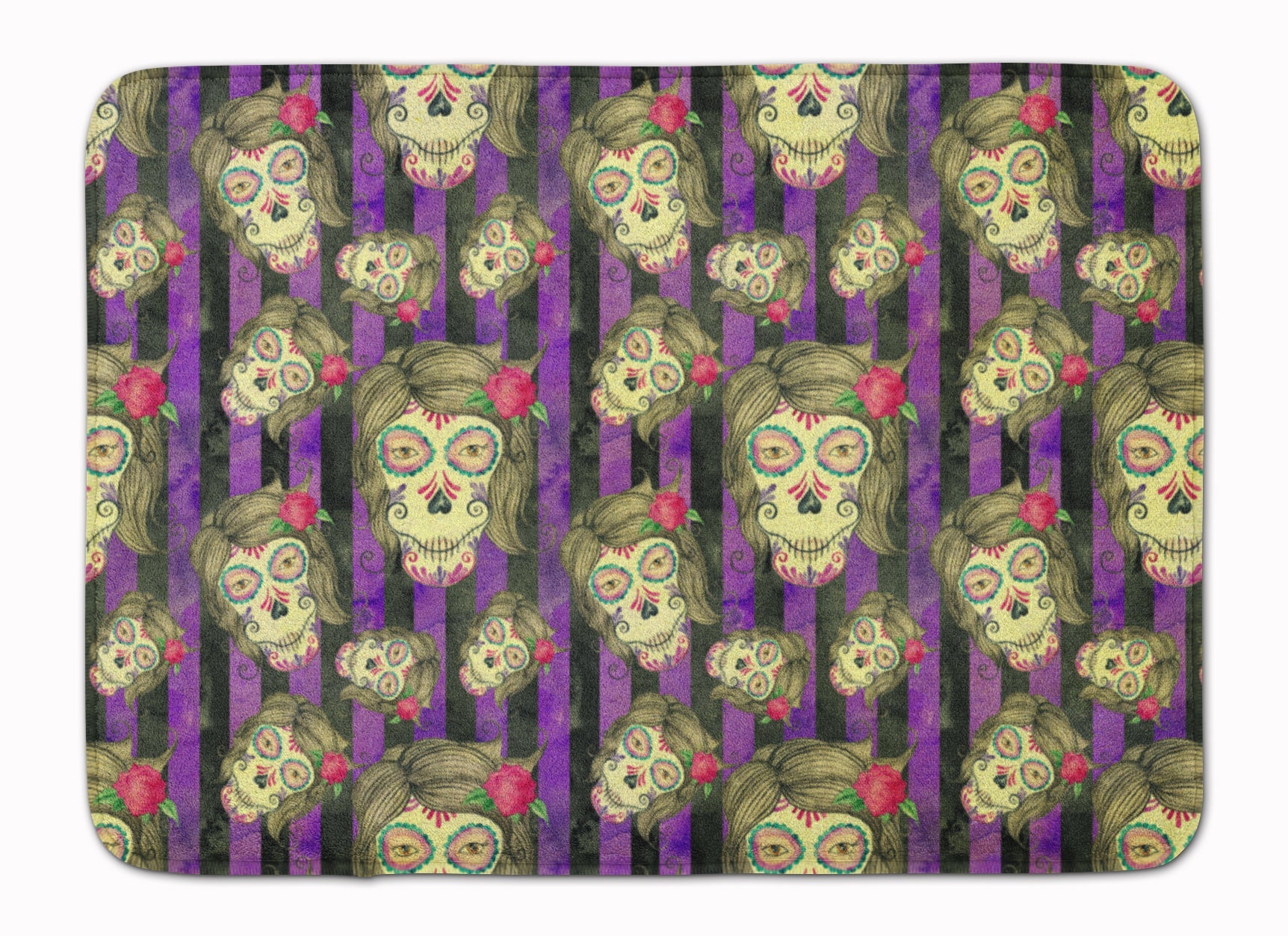 Watecolor Day of the Dead Halloween Memory Foam Kitchen Mat Machine Washable Anti-Fatigue Cushion Comfort Bath or Kitchen Rug