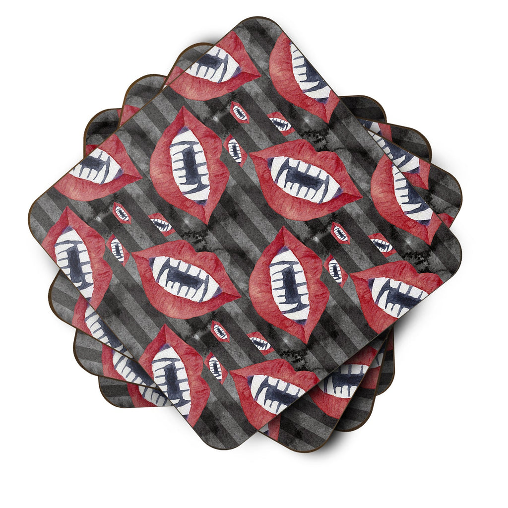 Watecolor Halloween Vampire Teeth Foam Coasters Set of 4 Cup Coasters for Indoor Outdoor, Tabletop Protection, Anti Slip, Mouse pad Material