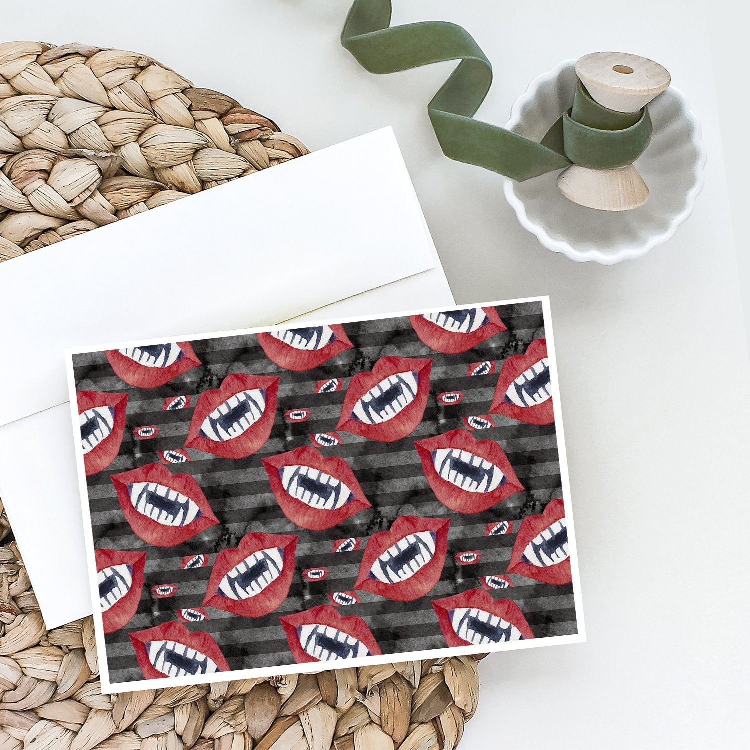 Watecolor Halloween Vampire Teeth Greeting Cards Pack of 8 Blank Cards with Envelopes Whimsical A7 Size 5x7