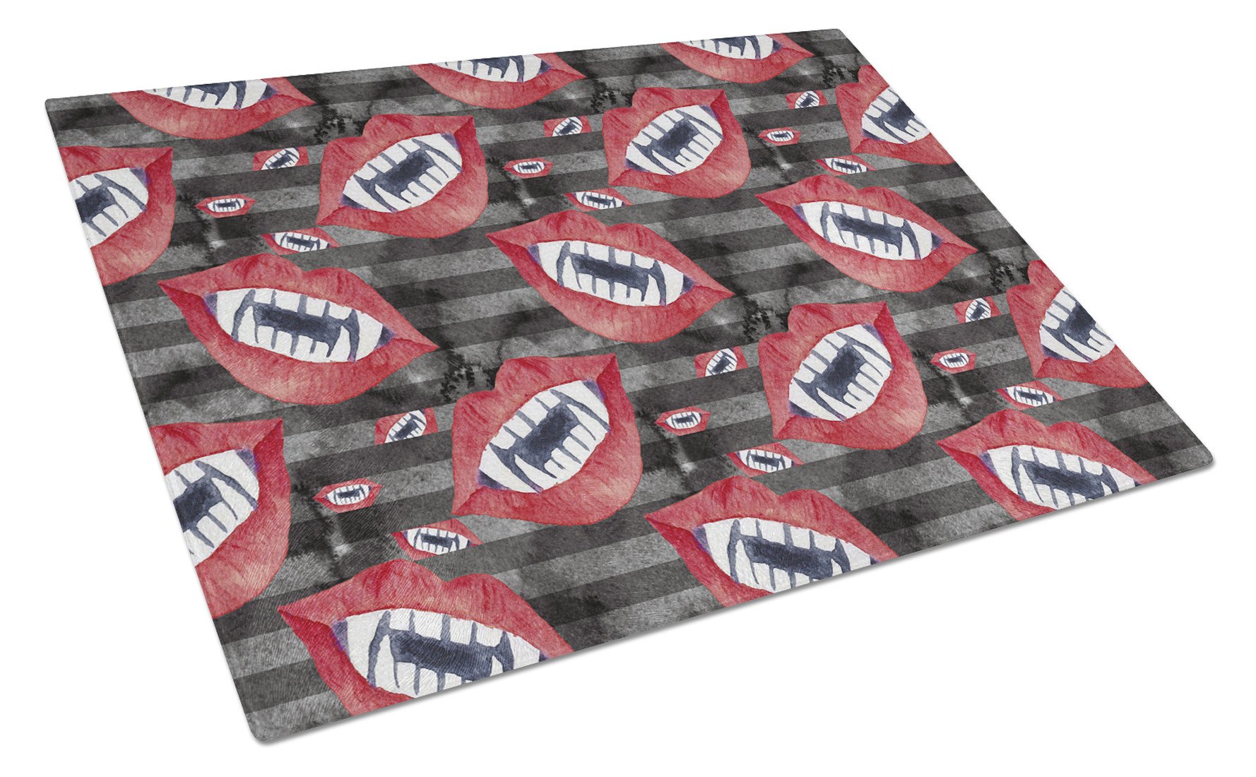 Watecolor Halloween Vampire Teeth Cutting Board Tempered Glass Kitchen Cutting Surface, Heat Resistant Chopping, Non-Slip Feet, Food Prep & Serving