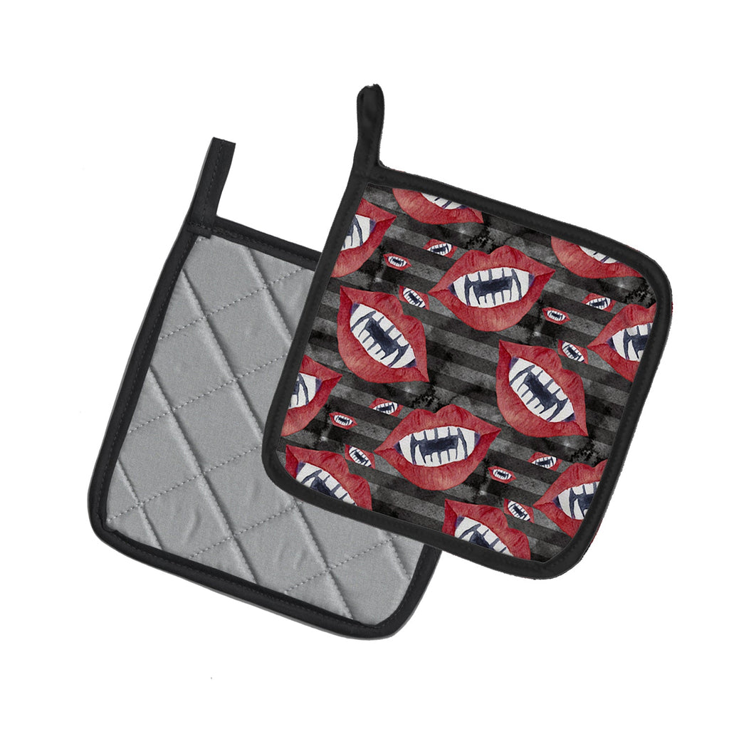 Watecolor Halloween Vampire Teeth Pot Holder Set of 2 Heat Resistant Quilted Hot Pads 7.5 x 7.5 Inch, Insulated Kitchen Trivets for Cooking & Baking