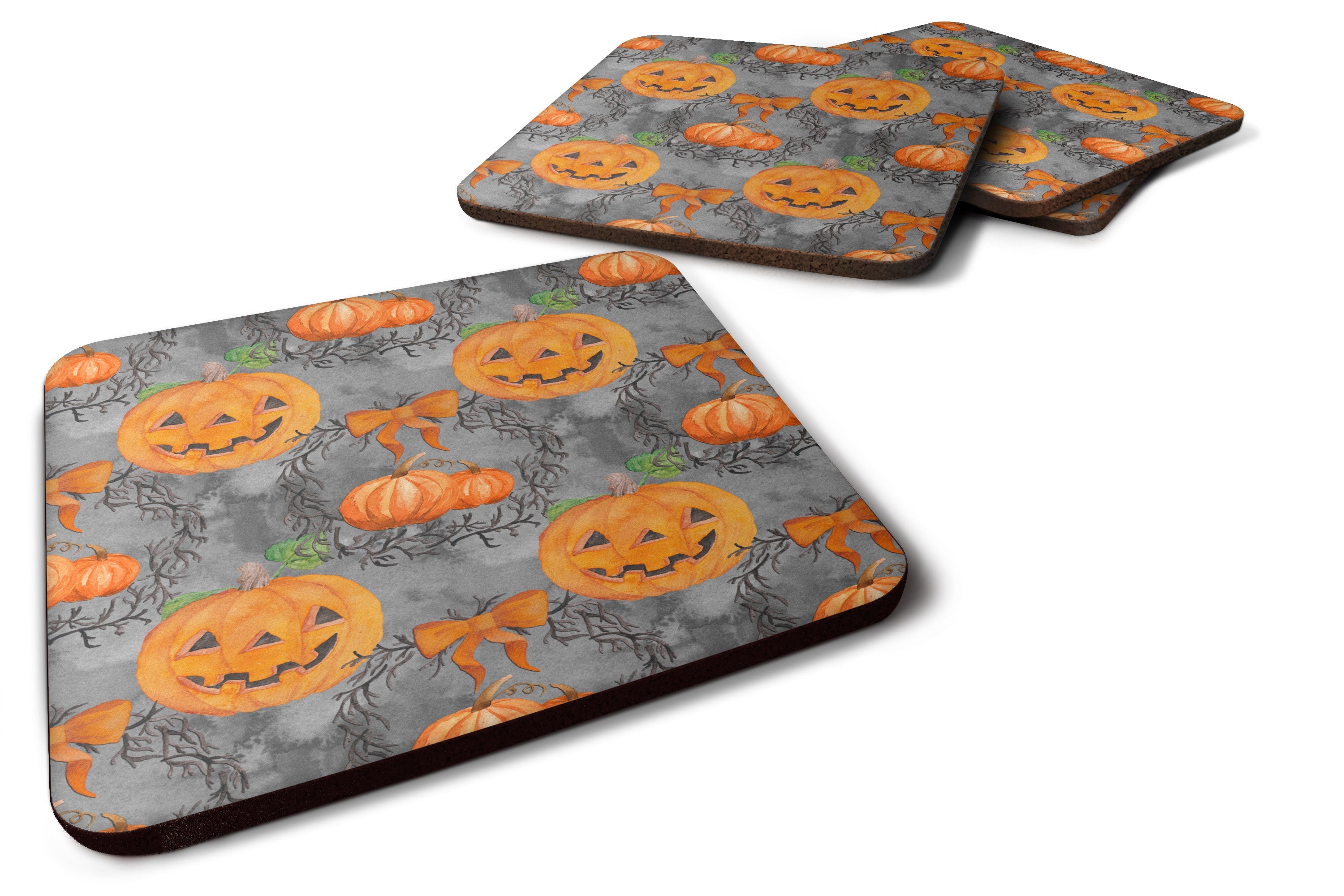 Watecolor Halloween Pumpkins Foam Coasters Set of 4 Cup Coasters for Indoor Outdoor, Tabletop Protection, Anti Slip, Mouse pad Material