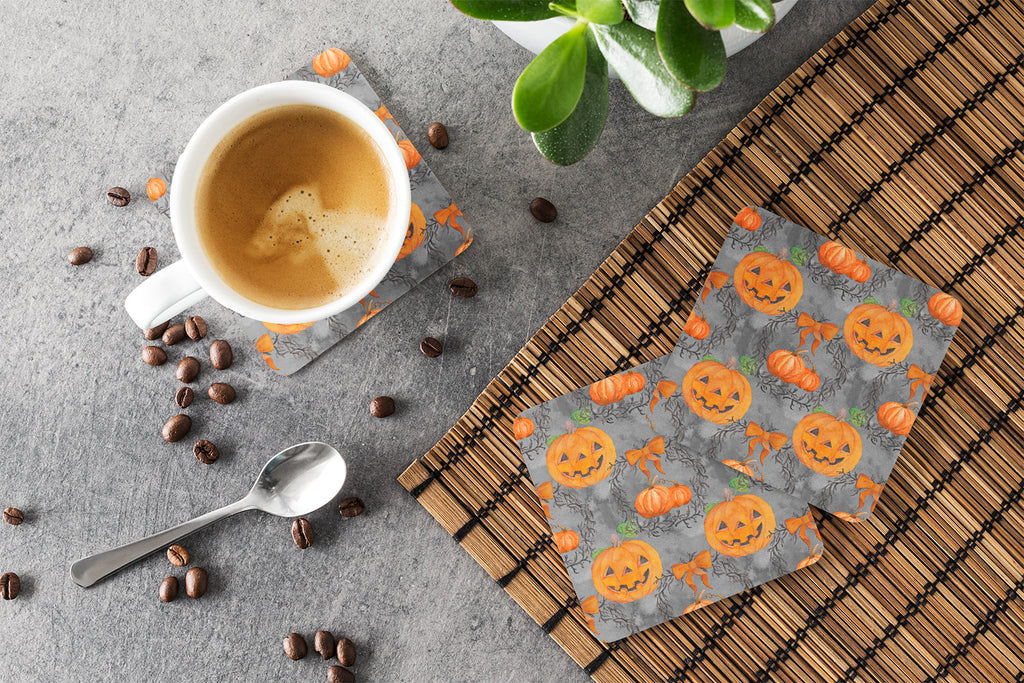 Watecolor Halloween Pumpkins Foam Coasters Set of 4 Cup Coasters for Indoor Outdoor, Tabletop Protection, Anti Slip, Mouse pad Material