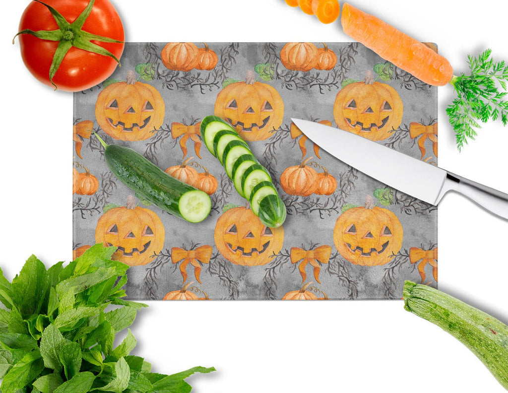 Watecolor Halloween Pumpkins Cutting Board Tempered Glass Kitchen Cutting Surface, Heat Resistant Chopping, Non-Slip Feet, Food Prep & Serving